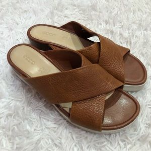Ecco Touch Sandal Plateau Leather Platform Slides Lion Brown 39